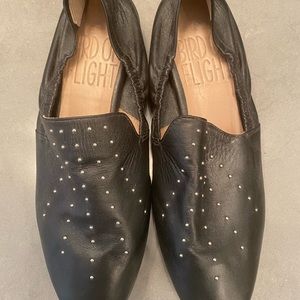Bird of flight black Womens loafer shoes size 7 1/2 with silver studs, worn 2x